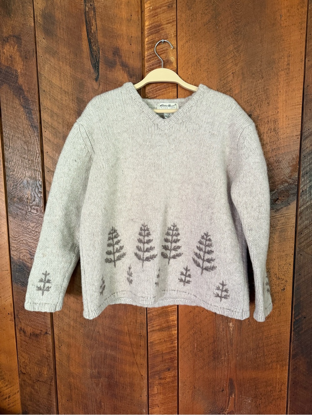 Vintage Eddie Bauer Wool Chunky Knit Pine Tree Sweater Size L Cabincore Late 90s